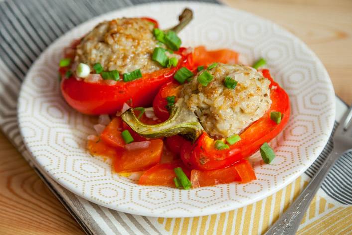 Pimientos rellenos de arroz